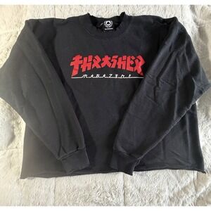 Thrasher Magazine Japanese Logo Sweatshirt Mens Black Red Graphic Crewneck Large